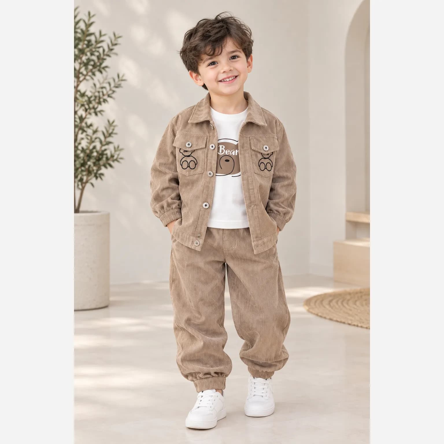 ست سه تیکه مخمل کبریتی اسپرت دخترانه و پسرانه وارداتی مناسب 1 تا 5 سال و نیم — تصویر ۲