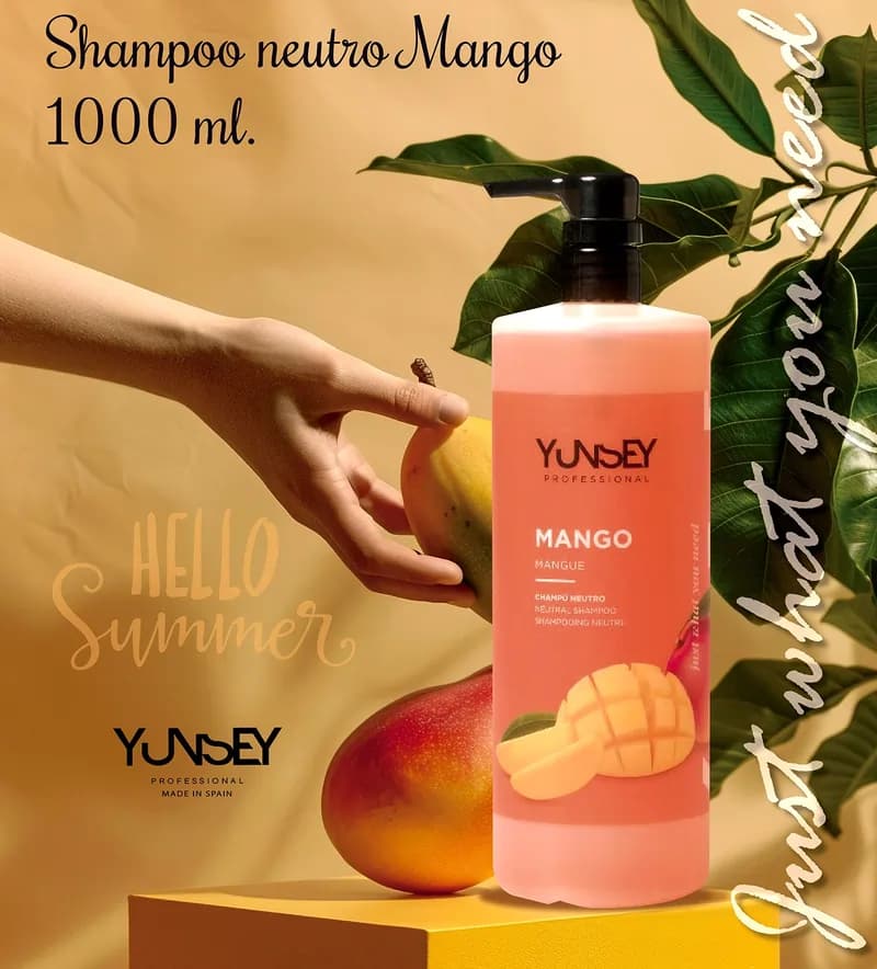 شامپو انبه یانسی Yunsey مدل Mango – تقویت کننده و مغذی مو – با فرمولاسیون pH خنثی | حجم 1000 میلی‌لیتر — تصویر ۴