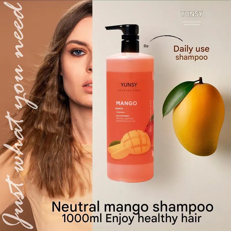 شامپو انبه یانسی Yunsey مدل Mango – تقویت کننده و مغذی مو – با فرمولاسیون pH خنثی | حجم 1000 میلی‌لیتر — تصویر ۳