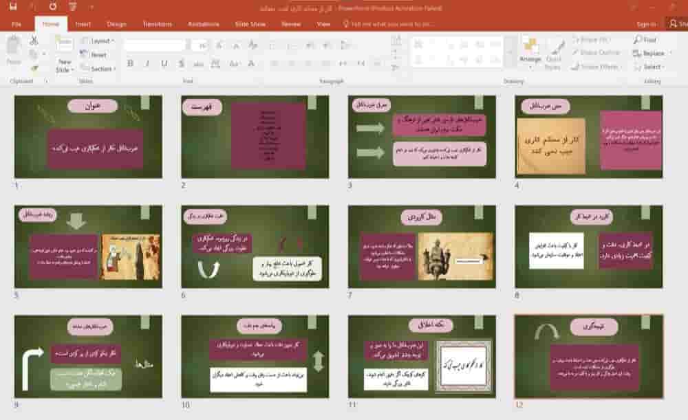 دانلود پاورپوینت ضرب المثل (کار از محکم کاری عیب نمی کند)