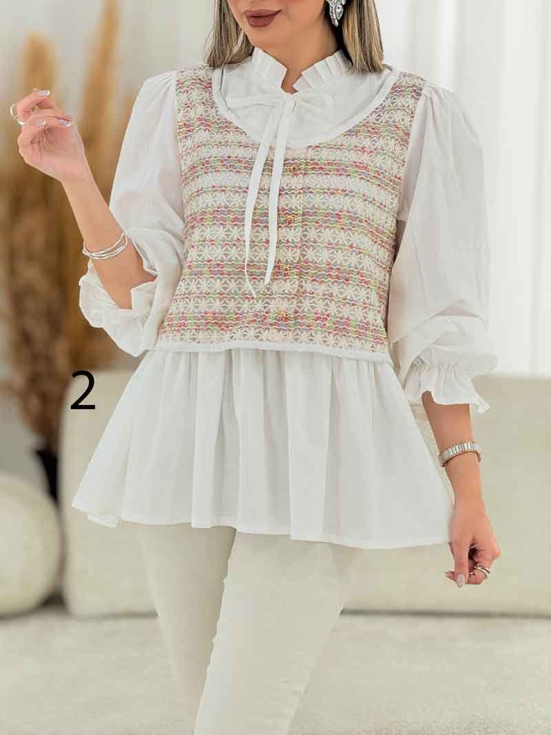 شومیز طرح دار جلو بسته کد 7701