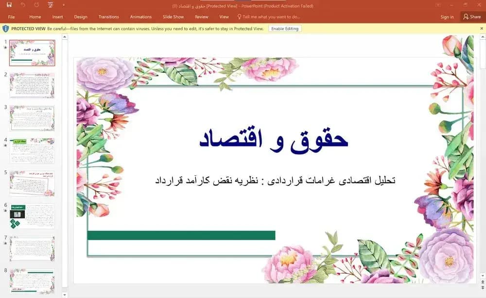 پاورپوینت حقوق و اقتصاد – تحلیل اقتصادی غرامات قراردادی (نظریه نقض کارآمد قرارداد)