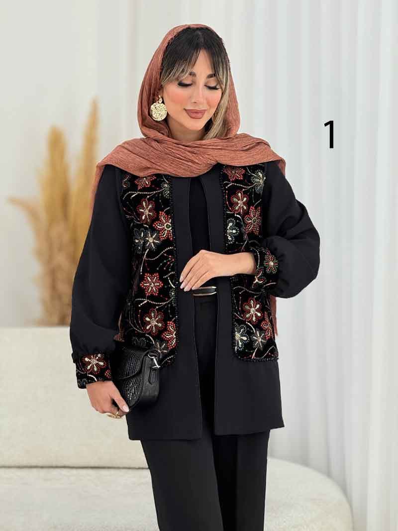 مانتو جلو باز طرح دار بارانا کد 7784
