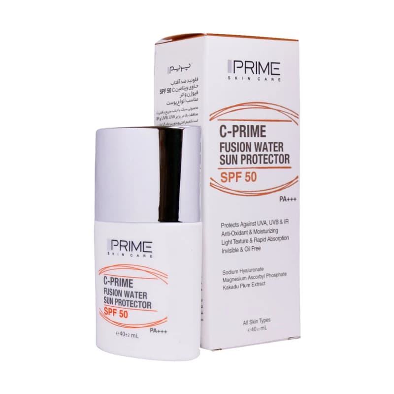 فلوئید ضد آفتاب بدون رنگ پرایم SPF50 مدل C-Prime Fusion Water محافظ UVA ،UVB و +++PA، ضد جوش و آکنه، ضد حساسیت مناسب انواع پوست حجم 40 میلی‌لیتر — تصویر ۳