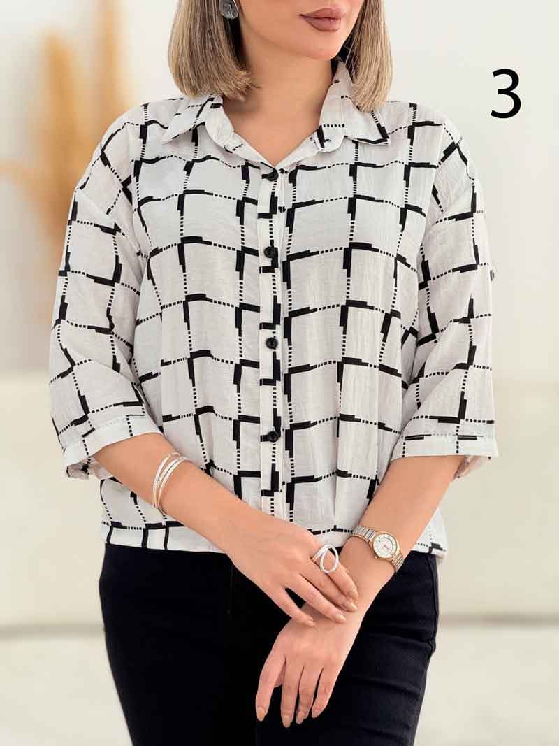 شومیز جلو دکمه آستین کوتاه کد 4863