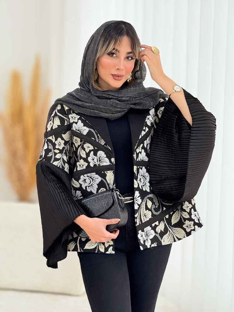 مانتو ترکیبی آستین پلیسه کد 4608