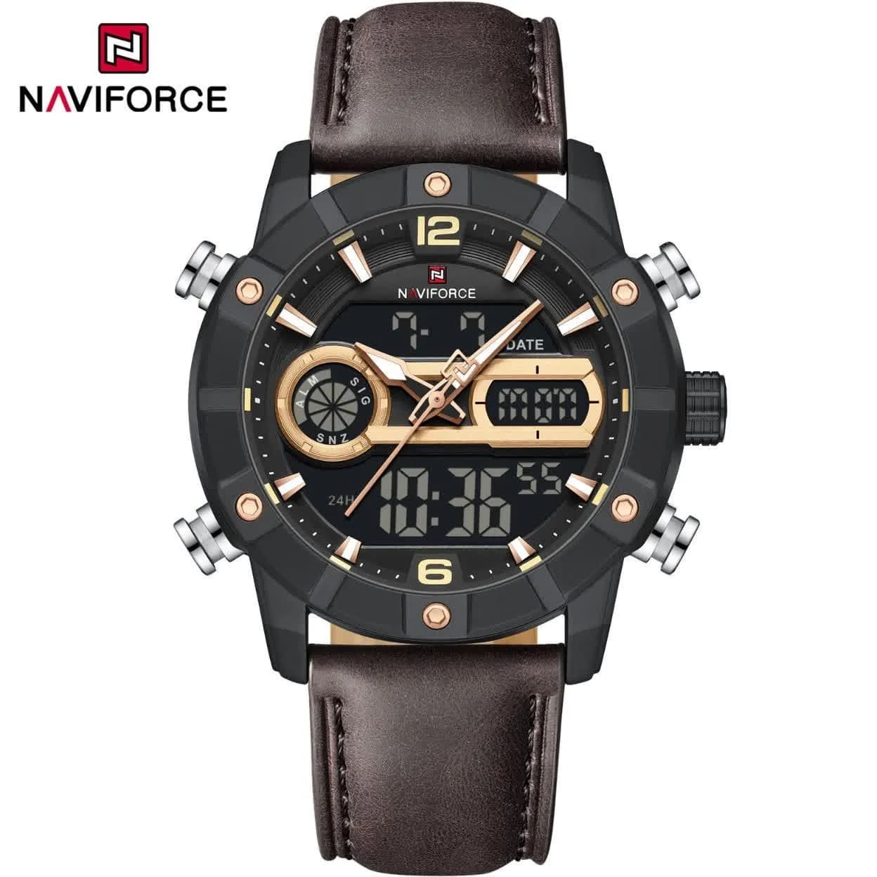 ساعت مچی نيوی فورس عقربه ای و ديجيتال مردانه NAVIFORCE مدل NF9263 بند قهوه ای