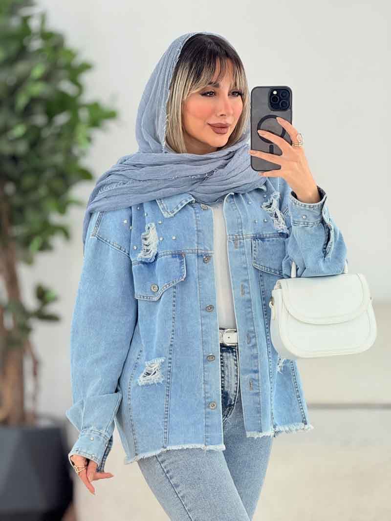 مانتو جین دو جیب نگین دار کد 6288