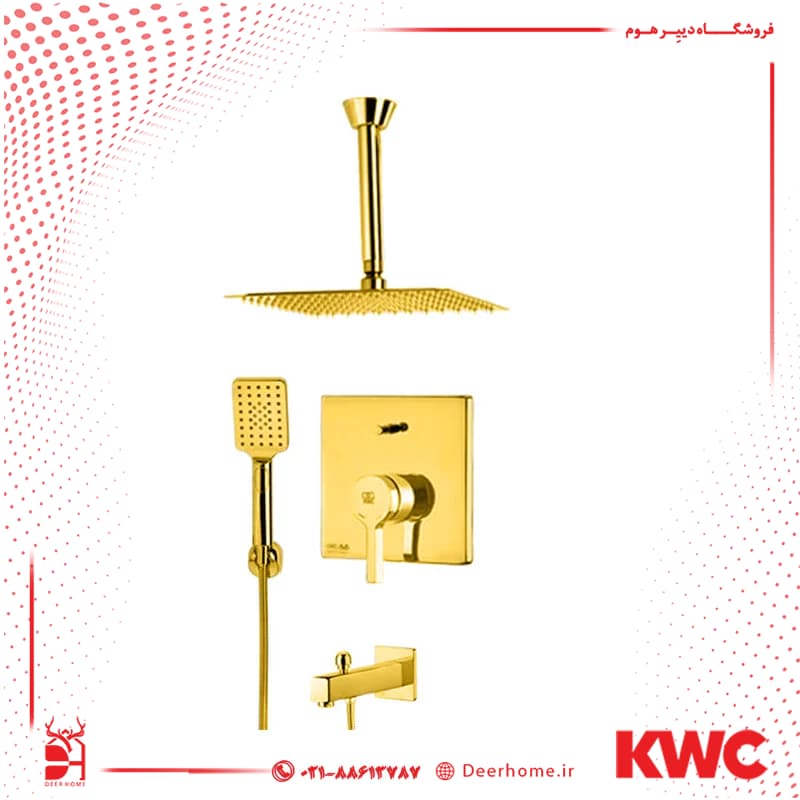 شیر حمام توکار KWC مدل آوا تیپ 4 S25 با سردوش تلفنی استیل — تصویر ۴