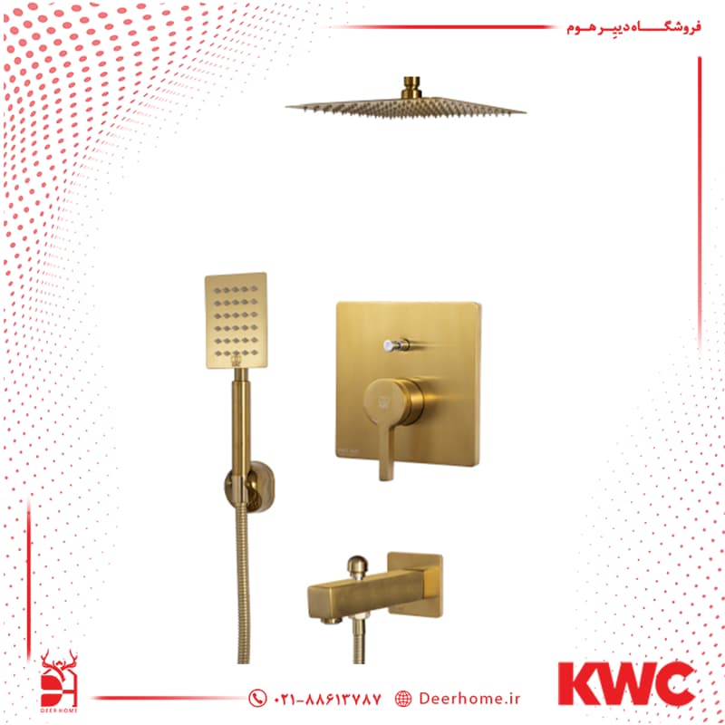 شیر حمام توکار KWC مدل آوا تیپ 4 S25 با سردوش تلفنی استیل — تصویر ۳
