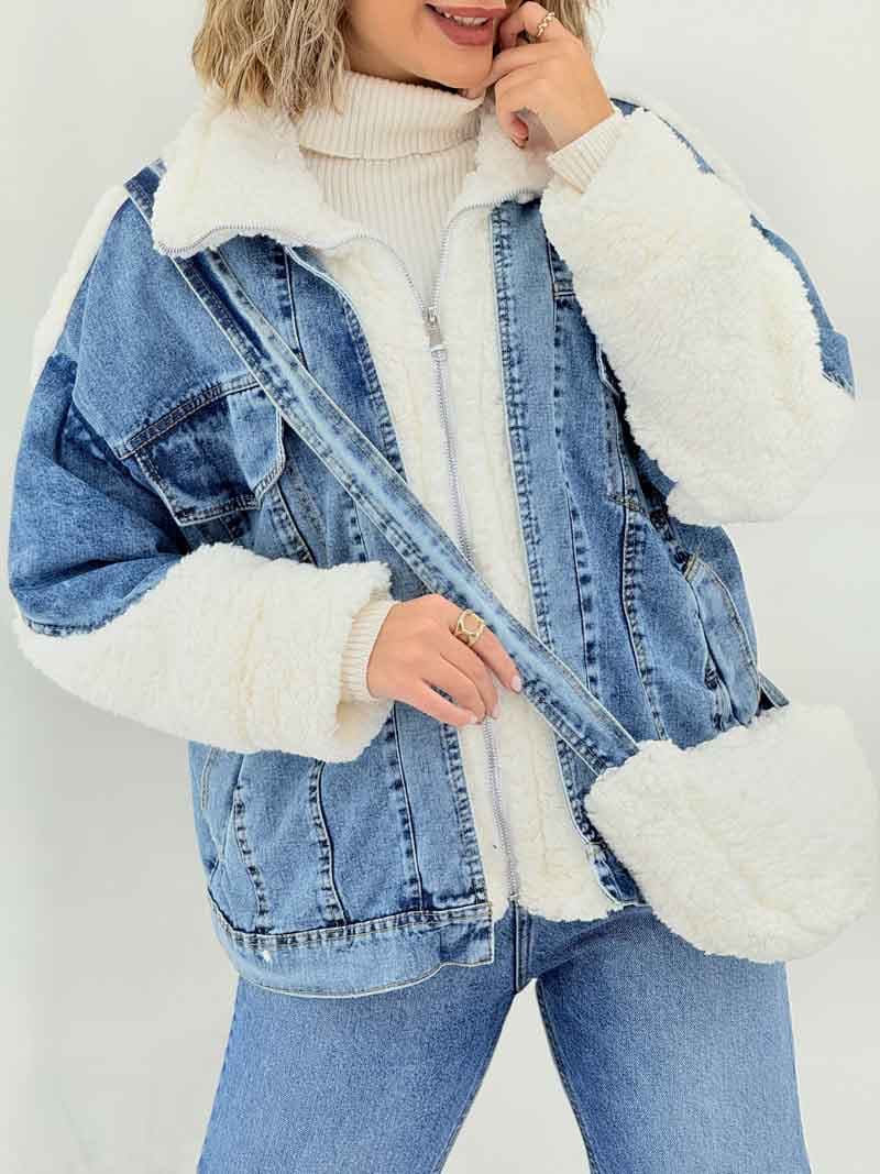 کت جین ترکیبی کیف دار کد 7277