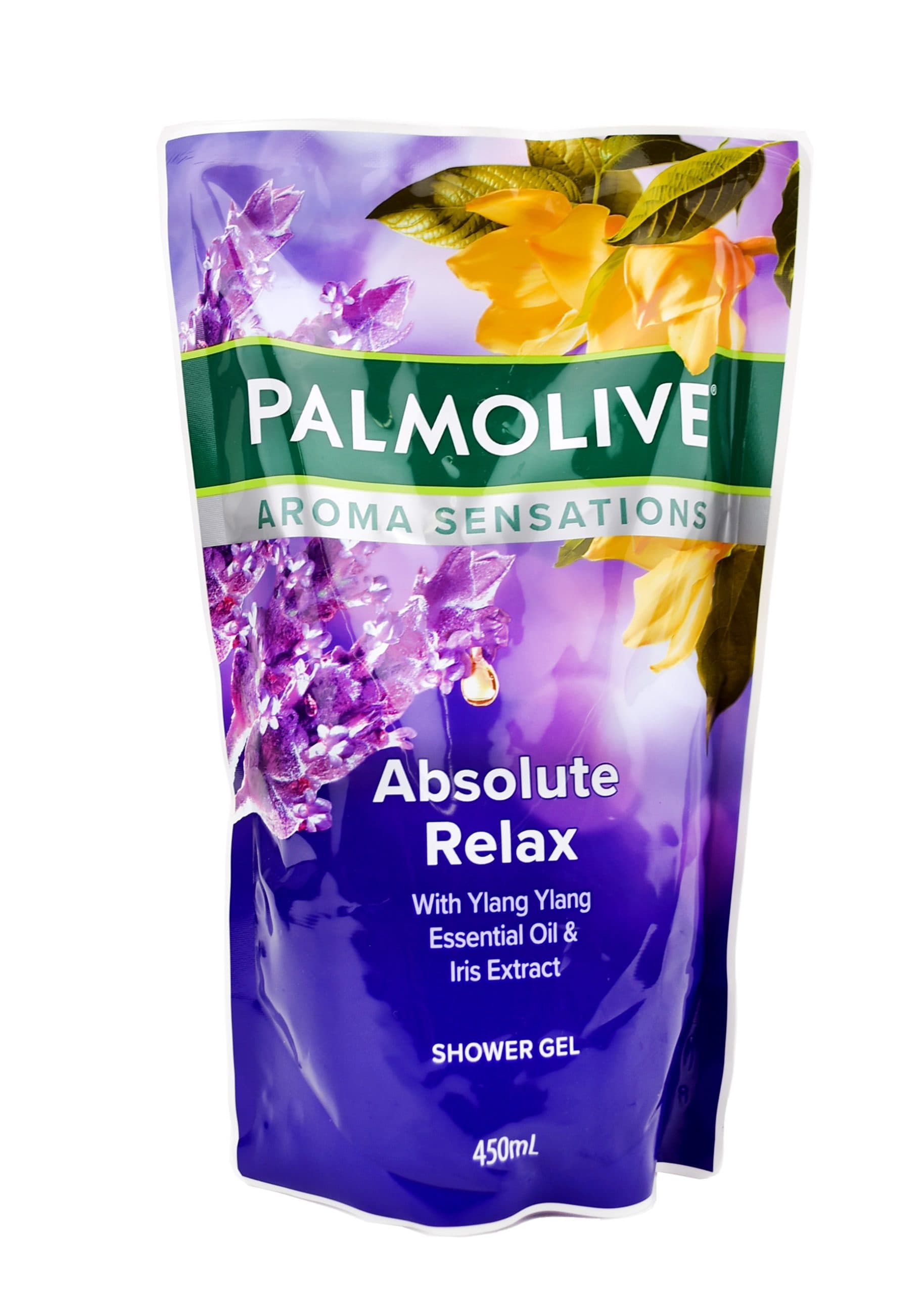 شامپو بدن کیسه ای پالمولیو Palmolive مدل Absolute Relax با رایحه اسطوخودوس،بالنگ و هل حجم 450 میل
