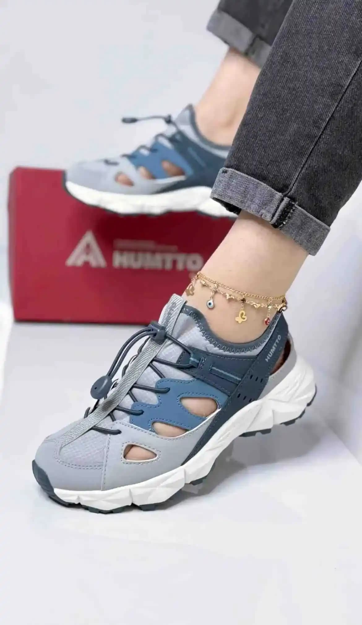 صندل زنانه هامتو خاکستری آبی Hamto women’s sandals, gray and blue — تصویر ۵
