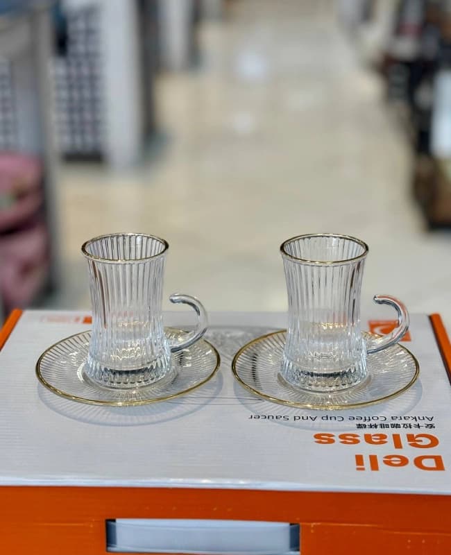 استکان نعلبکی شیاردار لب طلایی وارداتی کد KIT-1399 — تصویر ۲