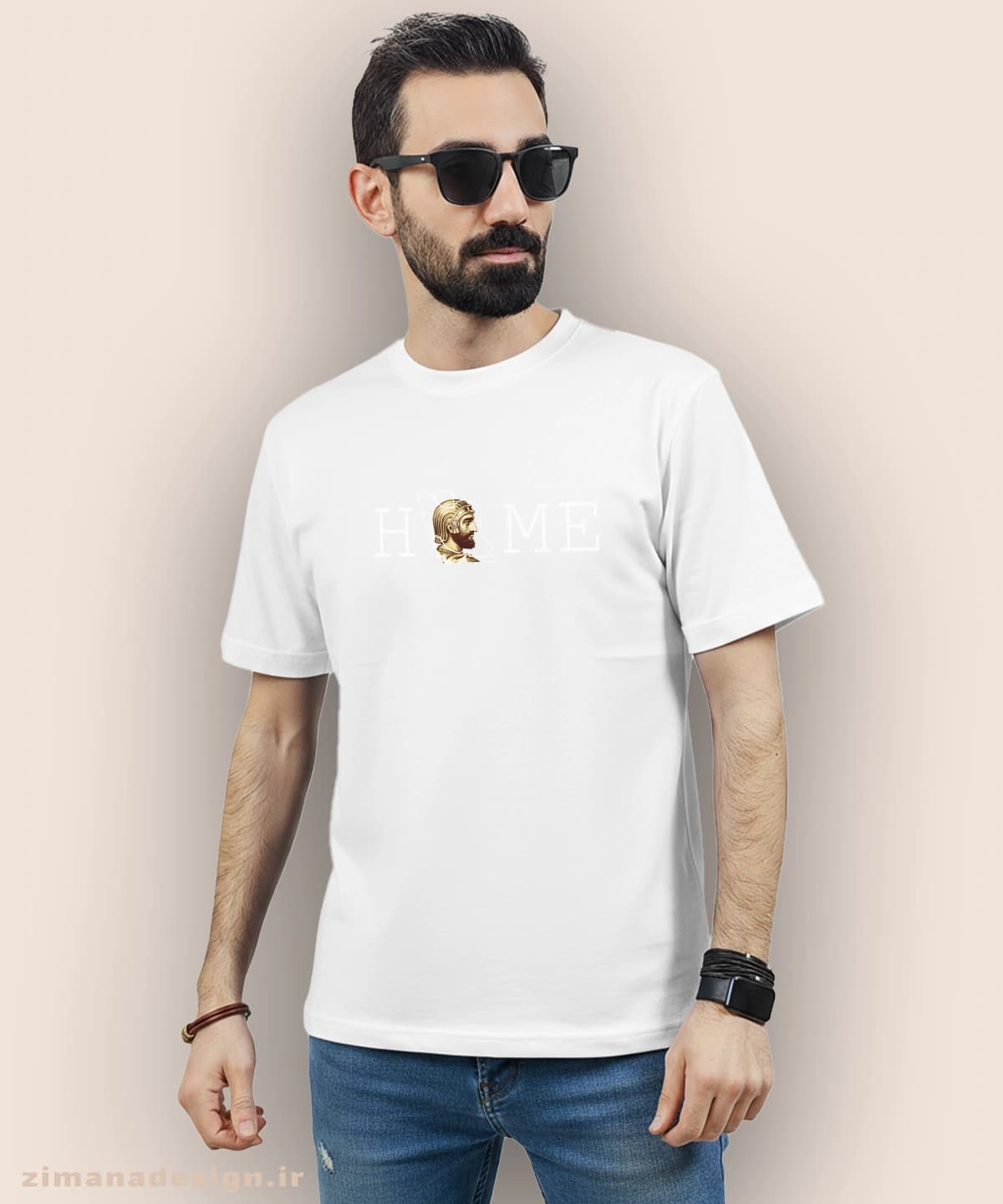 تیشرت مردانه و زنانه اصیل ایرانی طرح کوروش بزرگ ترکیب با HOME — تصویر ۵