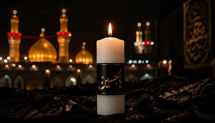 تصویر شمع با زمینه حرم امام حسین طرح شام غریبان — تصویر ۲