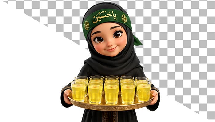 تصویر PNG محرم طرح کاراکتر دختر بچه با شربت نذری