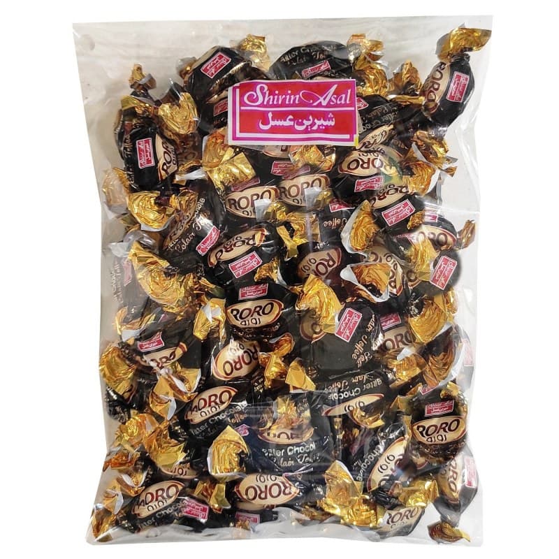 تافی کره ای با مغزی شکلات تلخ رورو شیرین عسل 500 گرم