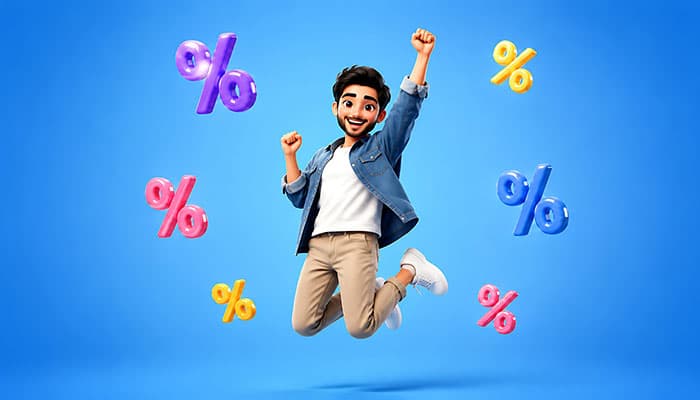 تصویر کاراکتر مرد جوان در حال پریدن طرح تخفیف