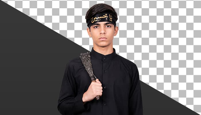 تصویر PNG پسر ایرانی با زنجیر عزاداری محرم