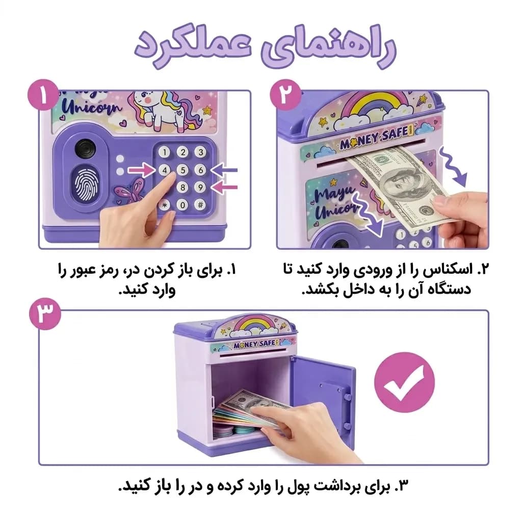 قلک الکترونیکی رمزدار و اثر انگشتی طرح اسب تک شاخ — تصویر ۳