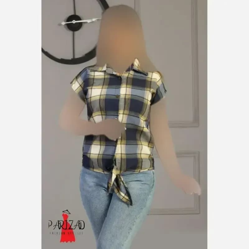 شومیز پیراهن زنانه مدل گرهی چهارخونه نخی سایز لارج و ایکس لارج — تصویر ۴