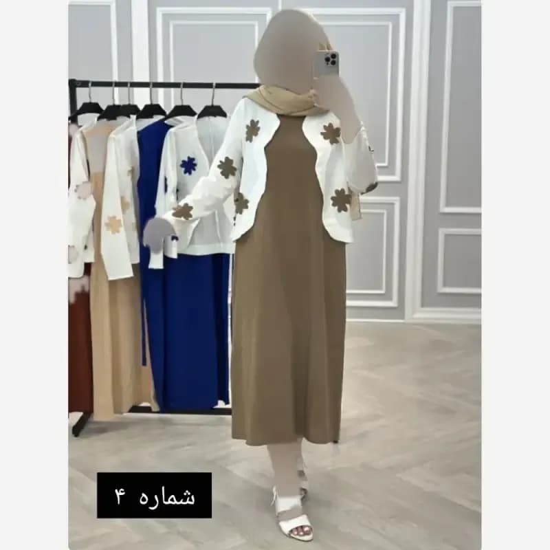 ست کت و سارافون زنانه کرپ تنفسی وارداتی طرح برگی برجسته مناسب بهار و تابستان سایز 38 تا 48 — تصویر ۳