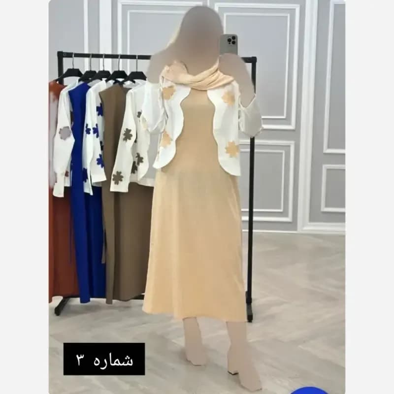 ست کت و سارافون زنانه کرپ تنفسی وارداتی طرح برگی برجسته مناسب بهار و تابستان سایز 38 تا 48 — تصویر ۲
