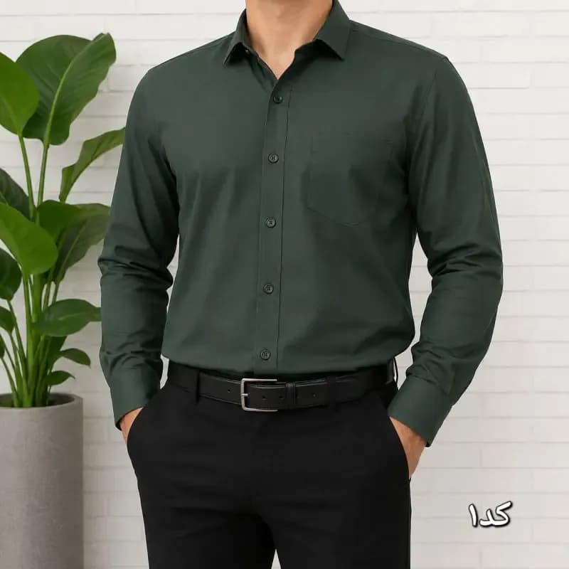 پیراهن آستین بلند مردانه پارچه کجراه و سوزنی نخی سایز L تا 2XL — تصویر ۳