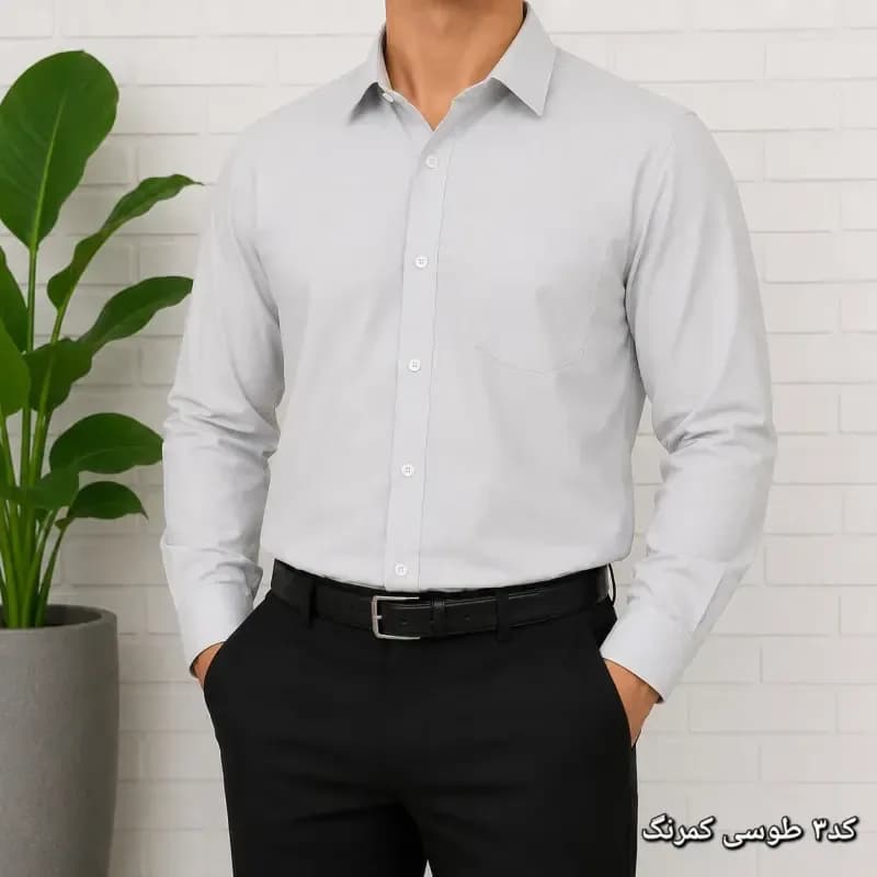 پیراهن آستین بلند مردانه پارچه کجراه و سوزنی نخی سایز L تا 2XL — تصویر ۵