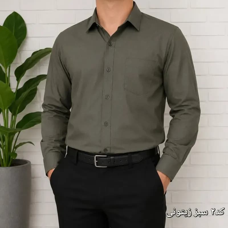 پیراهن آستین بلند مردانه پارچه کجراه و سوزنی نخی سایز L تا 2XL — تصویر ۴