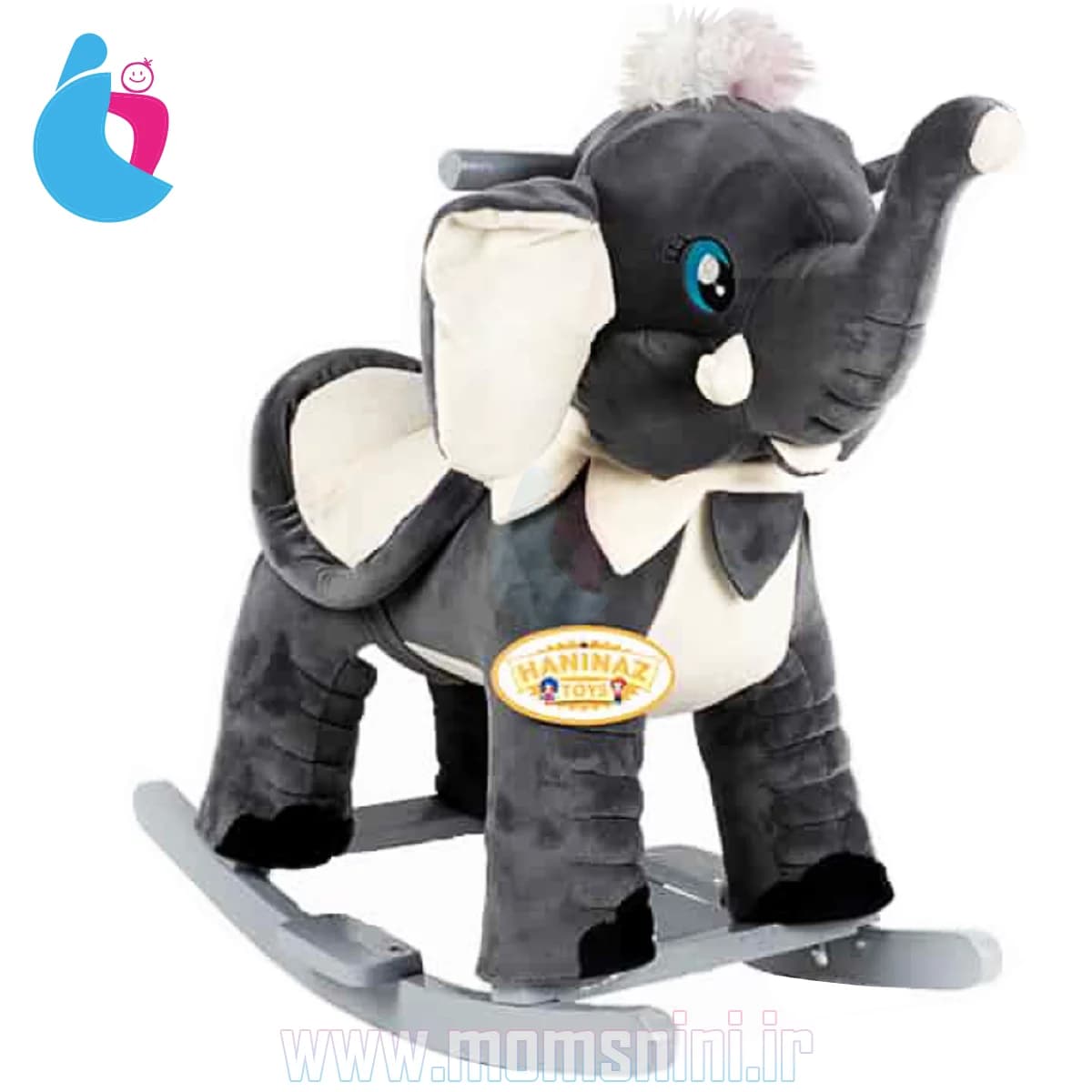راکر فیل کودک هانی ناز مدل HNC-1003 | پایه چوبی و پارچه مخمل نرم
