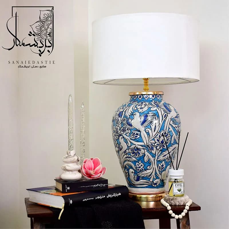 آباژور رومیزی زمینه فیروزه ایی (بال لاجورد)
