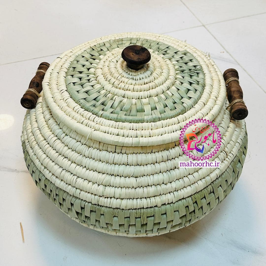 جابرنجی حصیری خمره‌ای طرحدار آجری 15 کیلویی با دسته چوبی