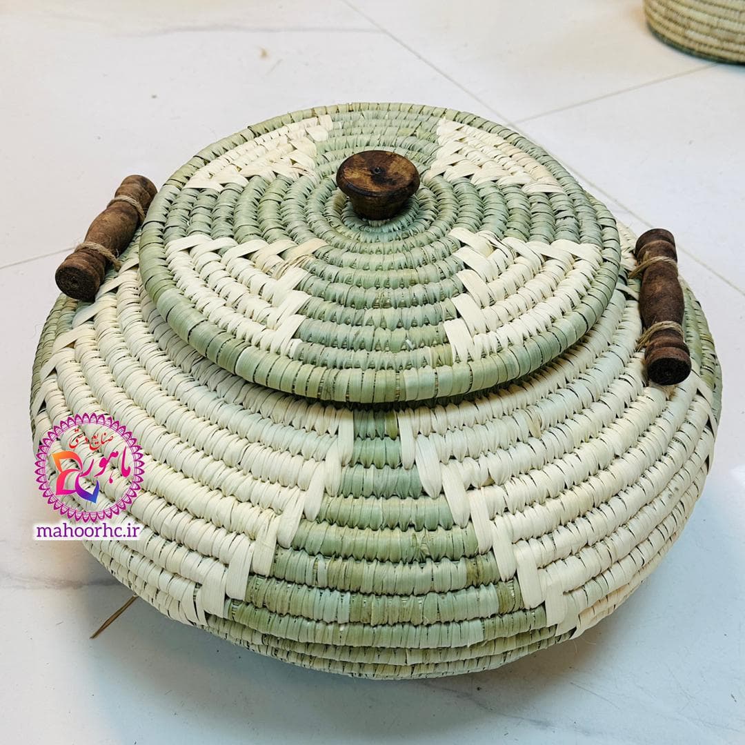 جابرنجی حصیری خمره‌ای طرح دار 18 تا 20 کیلویی با دسته چوبی