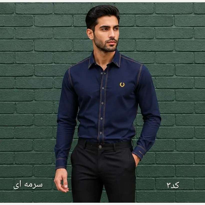 پیراهن مردانه بنگال کشی اندامی رنگی آستین بلند سایز L تا 2XL — تصویر ۹