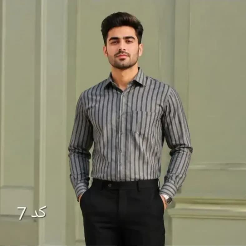 پیراهن مردانه راه راه آستین بلند اندامی پارچه بنگال سایز L تا 2XL — تصویر ۲