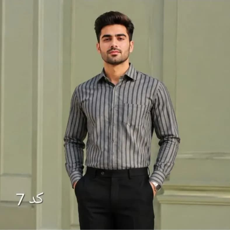 پیراهن مردانه راه راه آستین بلند اندامی پارچه بنگال سایز L تا 2XL — تصویر ۱۰