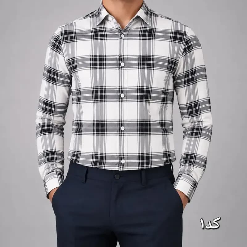 پیراهن آستین بلند مردانه نخی قواره اندامی رنگ ثابت — تصویر ۲