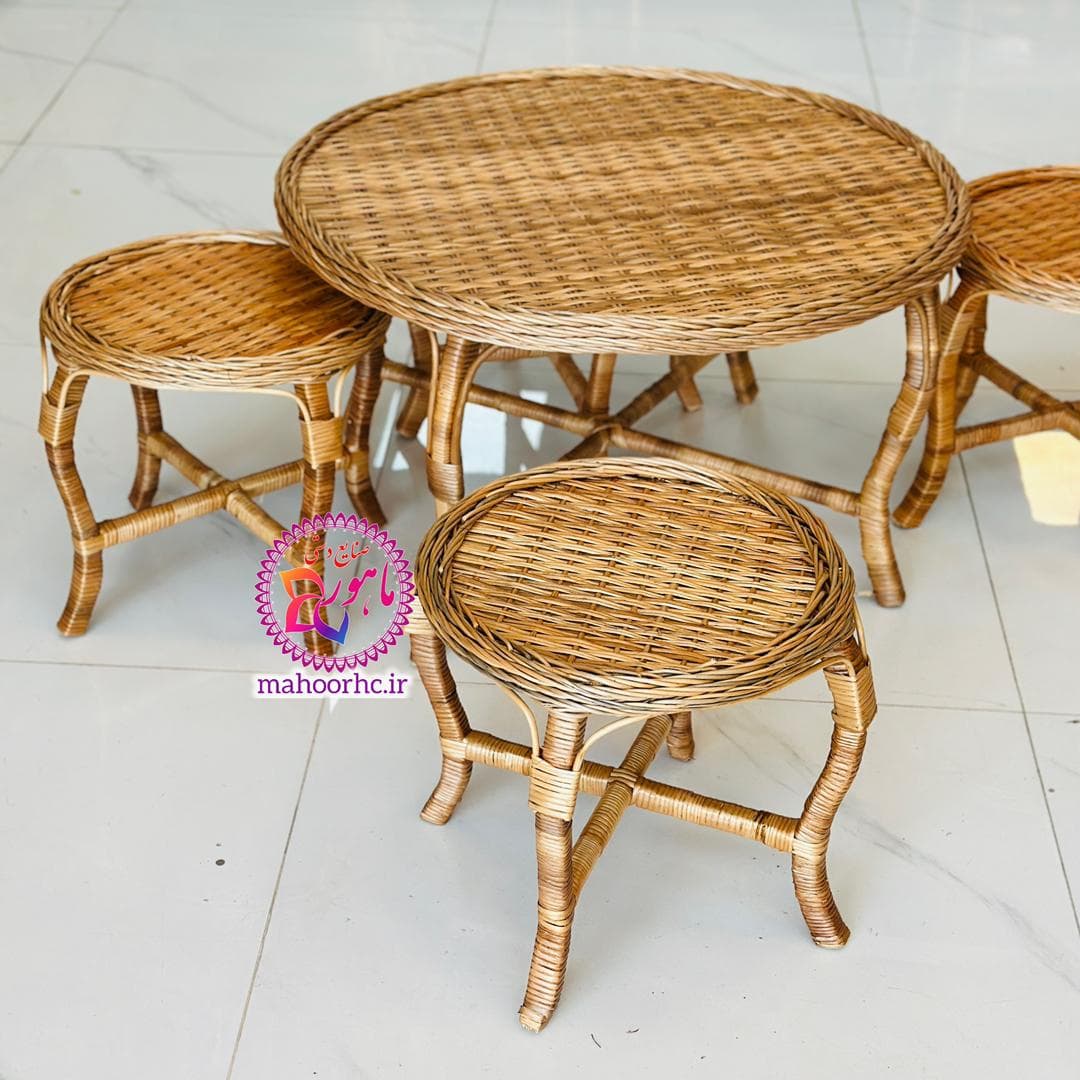میز جلو مبلی حصیری چوب مروار قطر 70