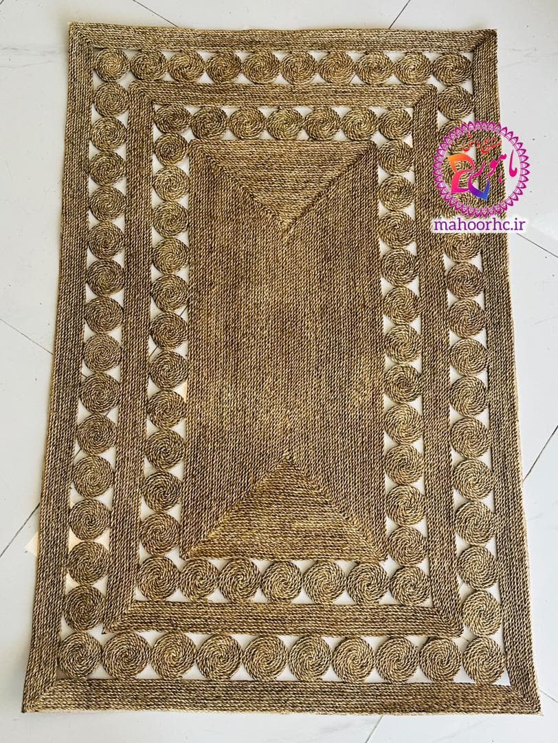 فرشینه حصیری مستطیل طرحدار بزرگ