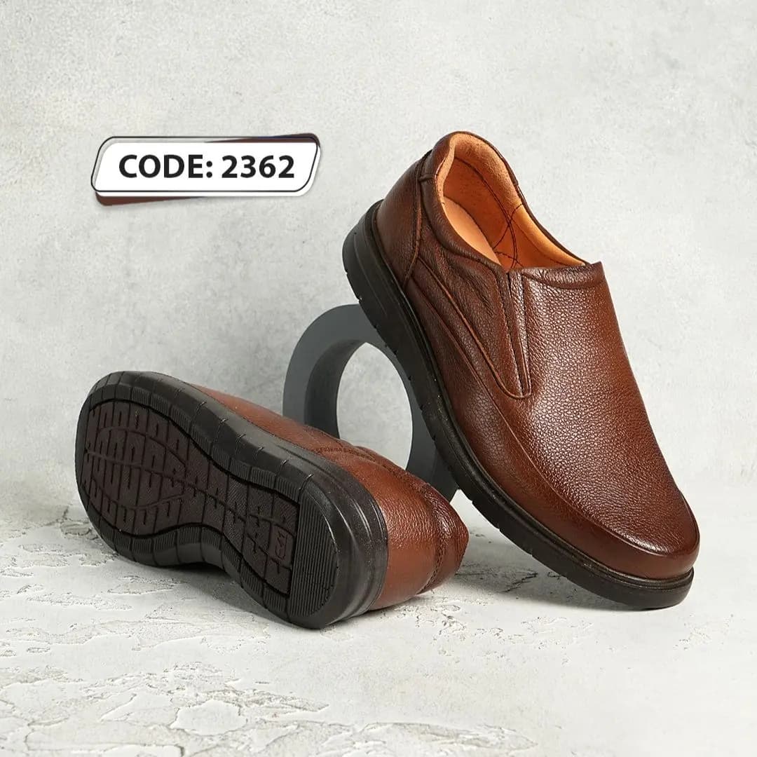 کفش چرم بدون بند عسلی زیره قهوه ای سوخته(کد2362) — تصویر ۲