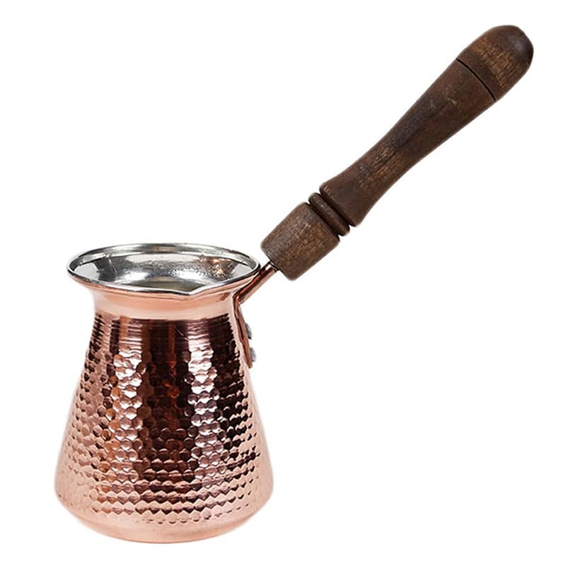 جازوه مسی سایز 4 | جذوه مسی دسته چوبی سنتی برای قهوه ترک