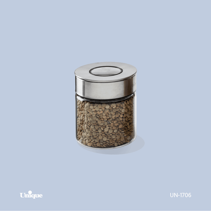 بانکه شیشه ای درب استیل 10 سانت کد UN-1706 — تصویر ۲