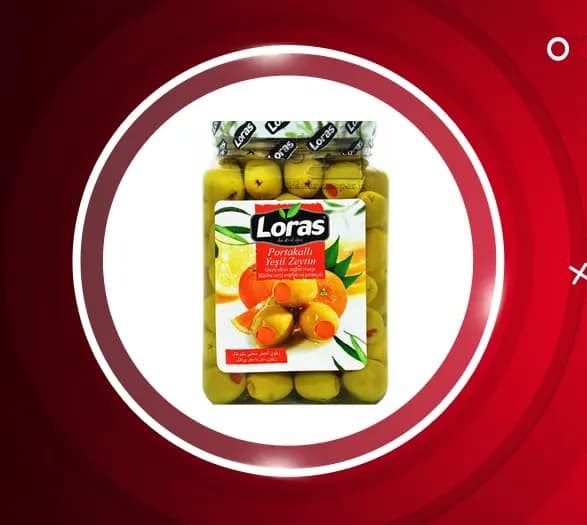 زیتون سبز بدون هسته لوراس LORAS با مغز پرتقال 1500 گرم — تصویر ۳