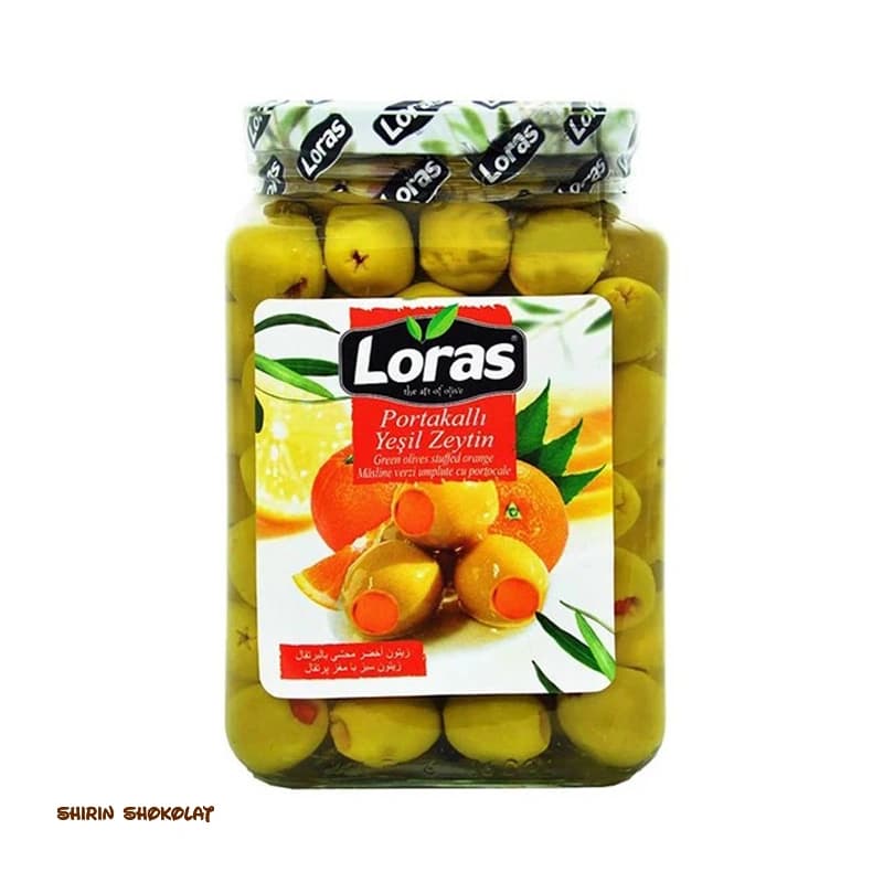 زیتون سبز بدون هسته لوراس LORAS با مغز پرتقال 1500 گرم