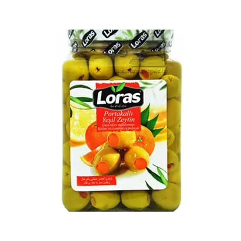 زیتون سبز بدون هسته لوراس LORAS با مغز پرتقال 1500 گرم — تصویر ۲