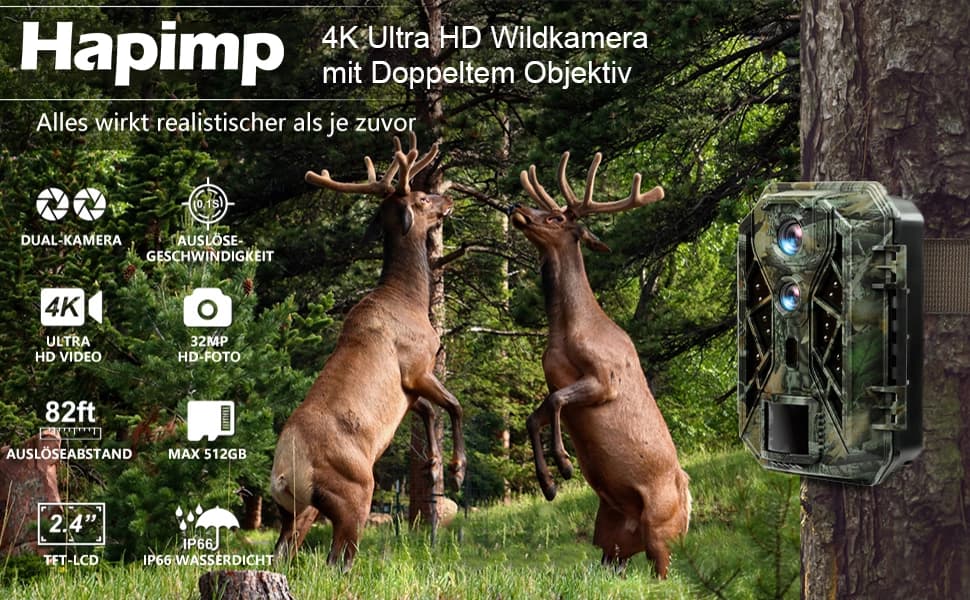 دوربین تله و شکار Hapimp مدل PH770-8D فیلمبرداری4K عکاسی 32MP HD ضد آب IP66 با لنز دوگانه — تصویر ۹