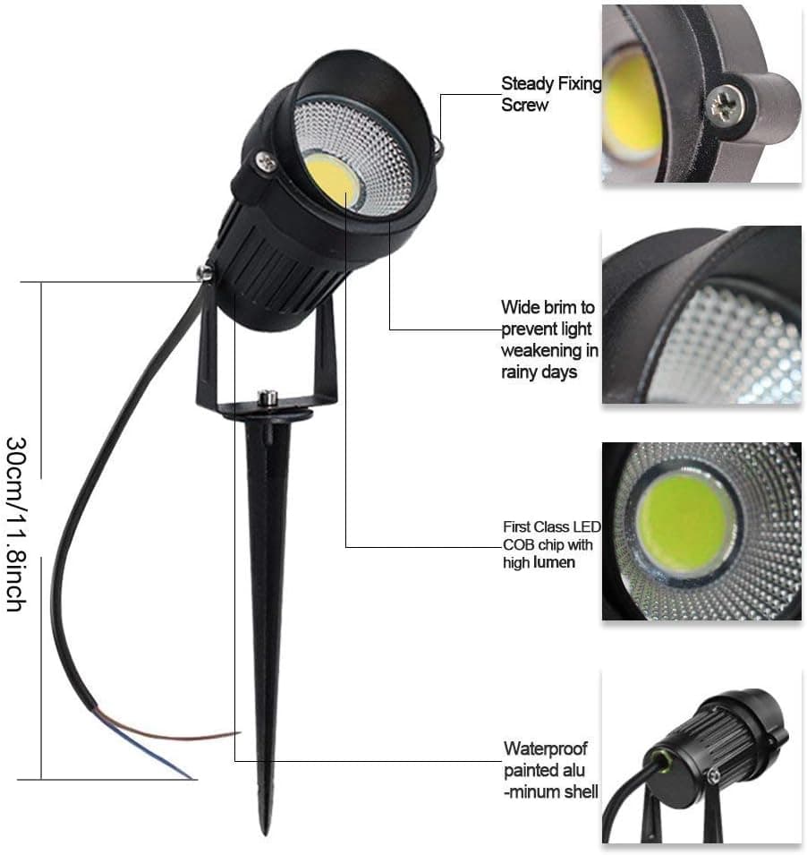 چراغ چمنی aulyun مدل L2020-01 (مجموعه 10 عددی) ال‌ای‌دی نورافکن COB 5W 220V IP65 ضد آب، مناسب برای روشنایی فضای باز، پاسیو، باغ… — تصویر ۵