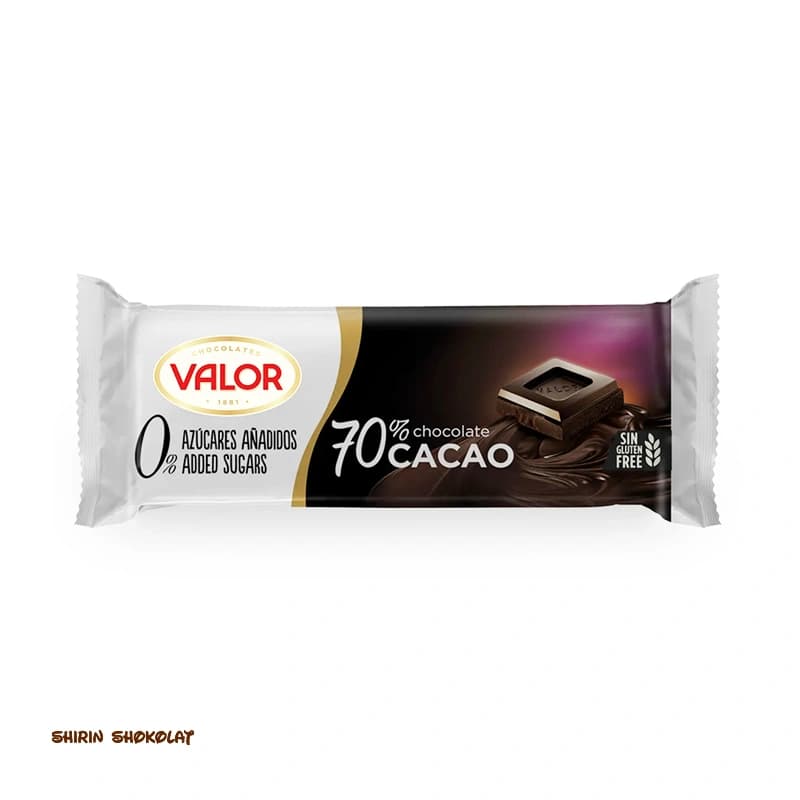 شکلات تخته‌ای 70% والور VALOR وزن 35 گرم